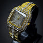 Luxury Gold Iced-Out Roman Dial Watch – Men's Premium Timepiece